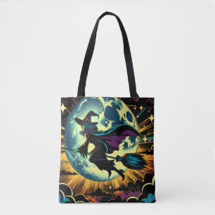 A Witch and a Full Moon Halloween  Tote Bag