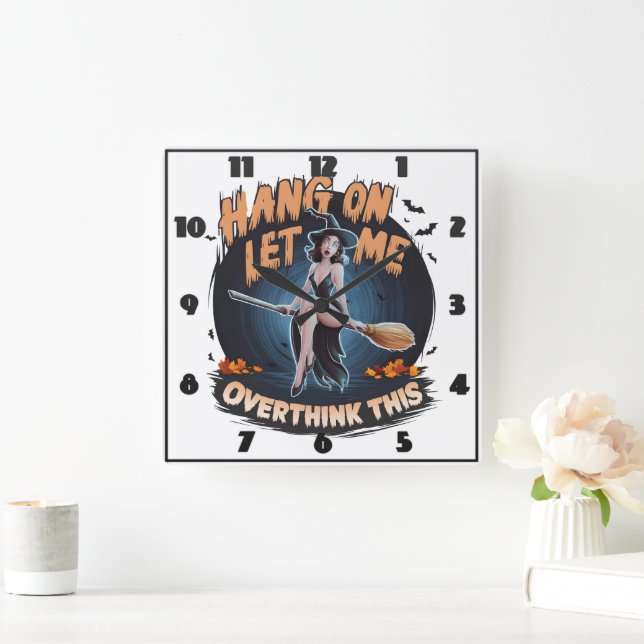A witch contemplating under a full moon at dusk square wall clock (Home)