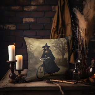 A Witch Riding a Bike Cushion