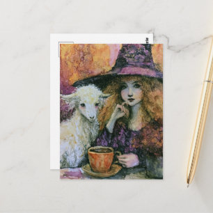A Witch with her Goat Morning Coffee  Postcard