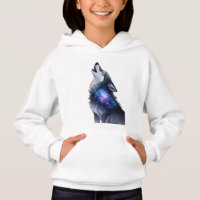 A wolf howling at a starry galaxy