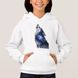 A wolf howling at a starry galaxy