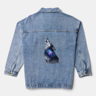 A wolf howling at a starry galaxy denim jacket