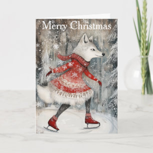A Wolf Ice Skating Holiday Card