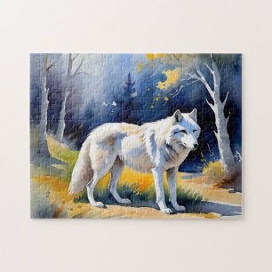 A wolf in a forest watercolor painting jigsaw puzzle