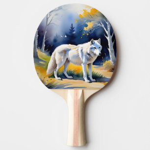 A wolf in a forest watercolor painting ping pong paddle