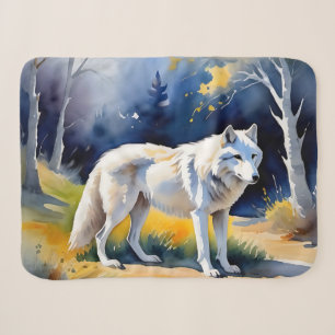 A wolf in a forest watercolor painting sherpa blanket
