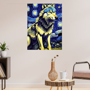 A Wolf in The Starry Night Poster