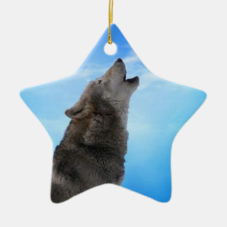 A Wolf on a star Ceramic Tree Decoration