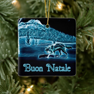 A Wolf On Snow - Buon Natale Ceramic Ornament