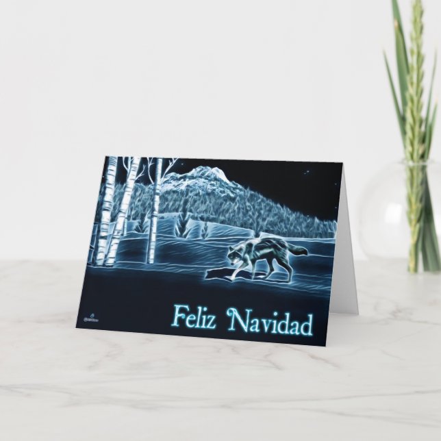 A Wolf On Snow - Feliz Navidad Holiday Card (Front)