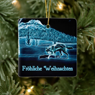 A Wolf On Snow - Fröhliche Weihnachten Ceramic Ornament