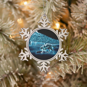 A Wolf On Snow Snowflake Pewter Christmas Ornament