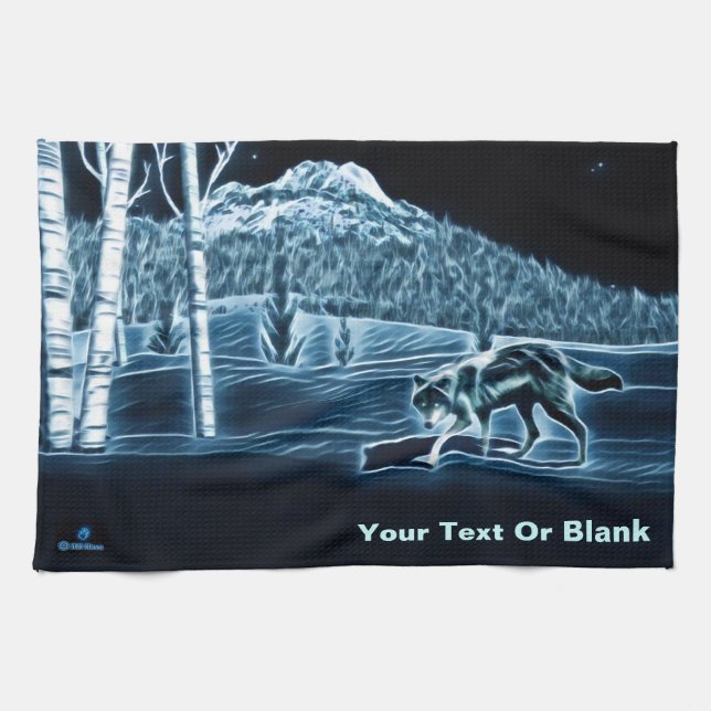 A Wolf On Snow Tea Towel (Horizontal)
