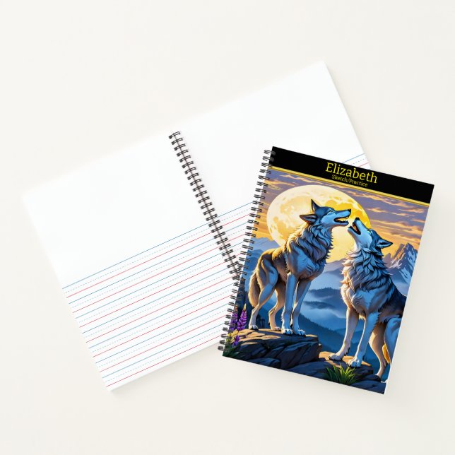 A wolf's song under the glowing moonlight at dusk notebook (Inside)