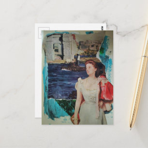 A Woman Along the River Mixed Media Collage Postcard