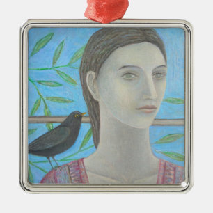 A Woman and a Blackbird are One Metal Tree Decoration