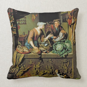 A Woman and a Fish Peddler, 1713 (oil on panel) Cushion
