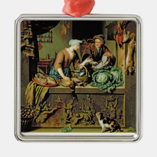 A Woman and a Fish Peddler, 1713 (oil on panel) Metal Tree Decoration