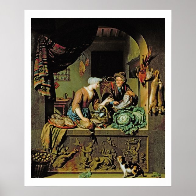 A Woman and a Fish Peddler, 1713 (oil on panel) Poster (Front)