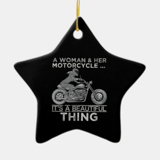 A Woman And Her Motorcycle Art Gift For Bikers Ceramic Ornament