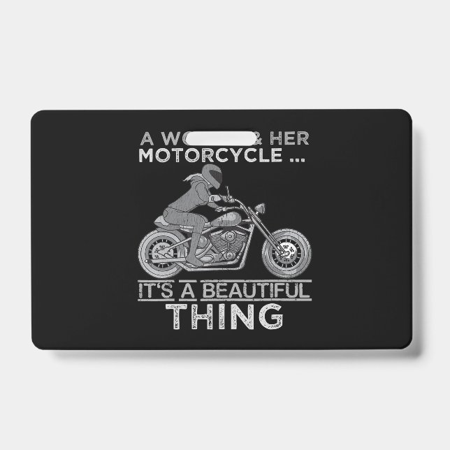 A Woman And Her Motorcycle Art Gift For Bikers ID Badge (Front)