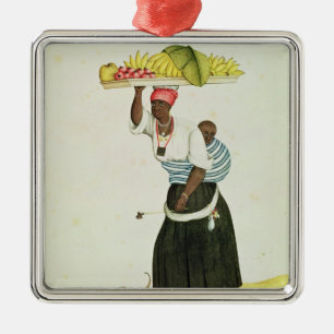 A Woman Carrying a Tray of Fruit on her Head Metal Tree Decoration