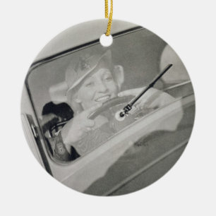 A woman driving, c.1930s (photogravure) ceramic ornament