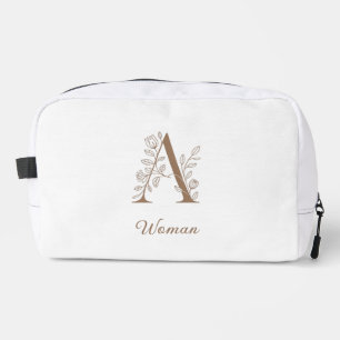 A Woman – Elegant Floral Monogram Gold Makeup Pouc Dopp Kit