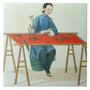 A Woman Embroidering, plate 41 from 'The Costume o Ceramic Tile