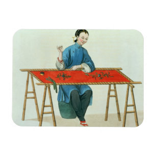 A Woman Embroidering, plate 41 from 'The Costume o Magnet