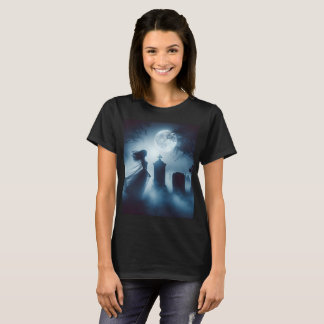 a woman ghost in a graveyard with a full moon T-Shirt
