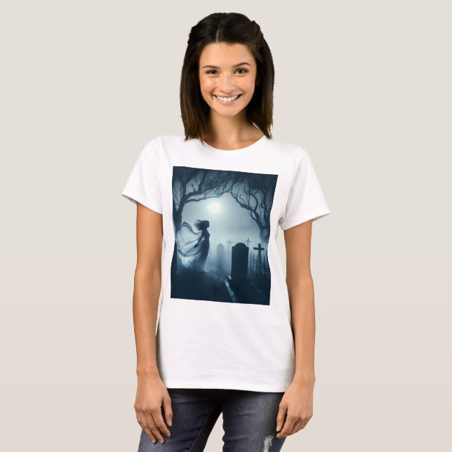 a woman ghost in a white dress stands in front of  T-Shirt (Front Full)