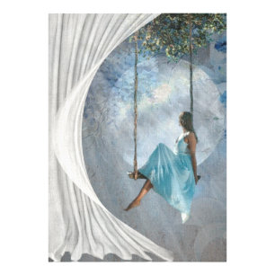 A woman in a blue dress on a swing   photo print