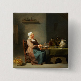 A Woman in a kitchen 15 Cm Square Badge