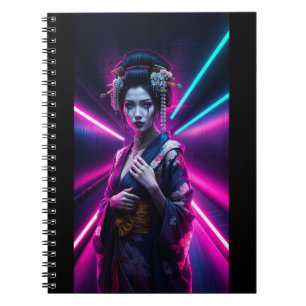 A woman in a traditional Japanese kimono stands Notebook