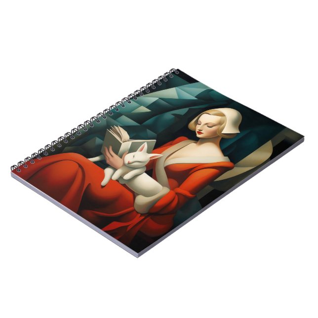 A woman in reading with a cute rabbit notebook (Left Side)