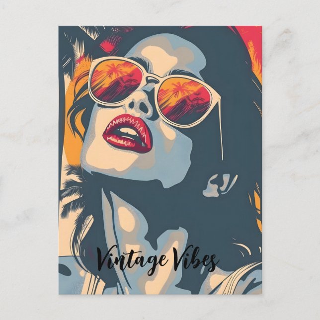 A Woman in Retro Style  Holiday Postcard (Front)