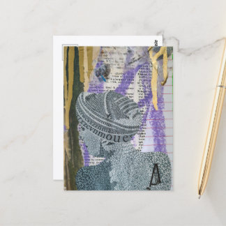 A Woman Mixed Media Collage Postcard