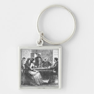 A woman negotiates with a factory manager, assiste key ring
