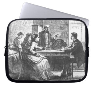 A woman negotiates with a factory manager, assiste laptop sleeve