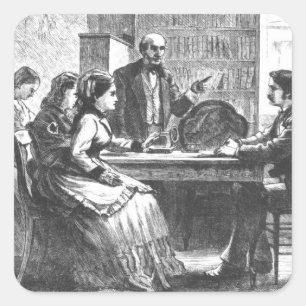 A woman negotiates with a factory manager, assiste square sticker