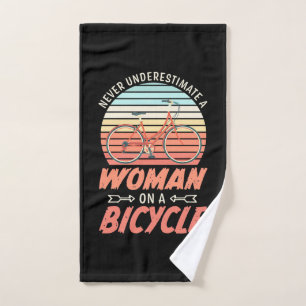 A Woman On A Bicycle Hand Towel