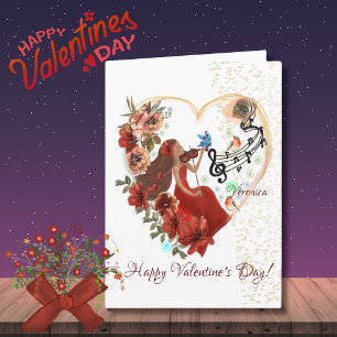 A Woman playing Violin Valentines Day Card