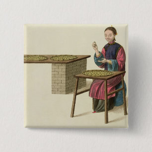 A Woman Preparing Tea, plate 21 from 'The Costume 15 Cm Square Badge