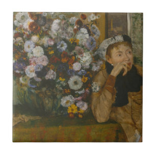 A Woman Seated beside a Vase of Flowers Ceramic Tile