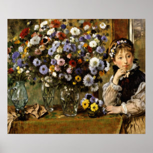 A Woman Seated Beside a Vase of Flowers Poster