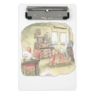 a woman standing in front of a tansu in a large ro mini clipboard