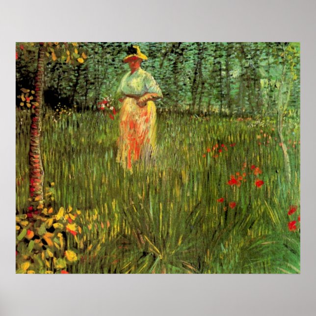 A Woman Walking in a Garden by Vincent van Gogh Poster (Front)