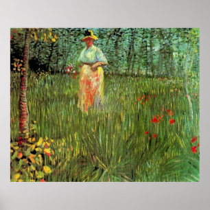A Woman Walking in a Garden Poster